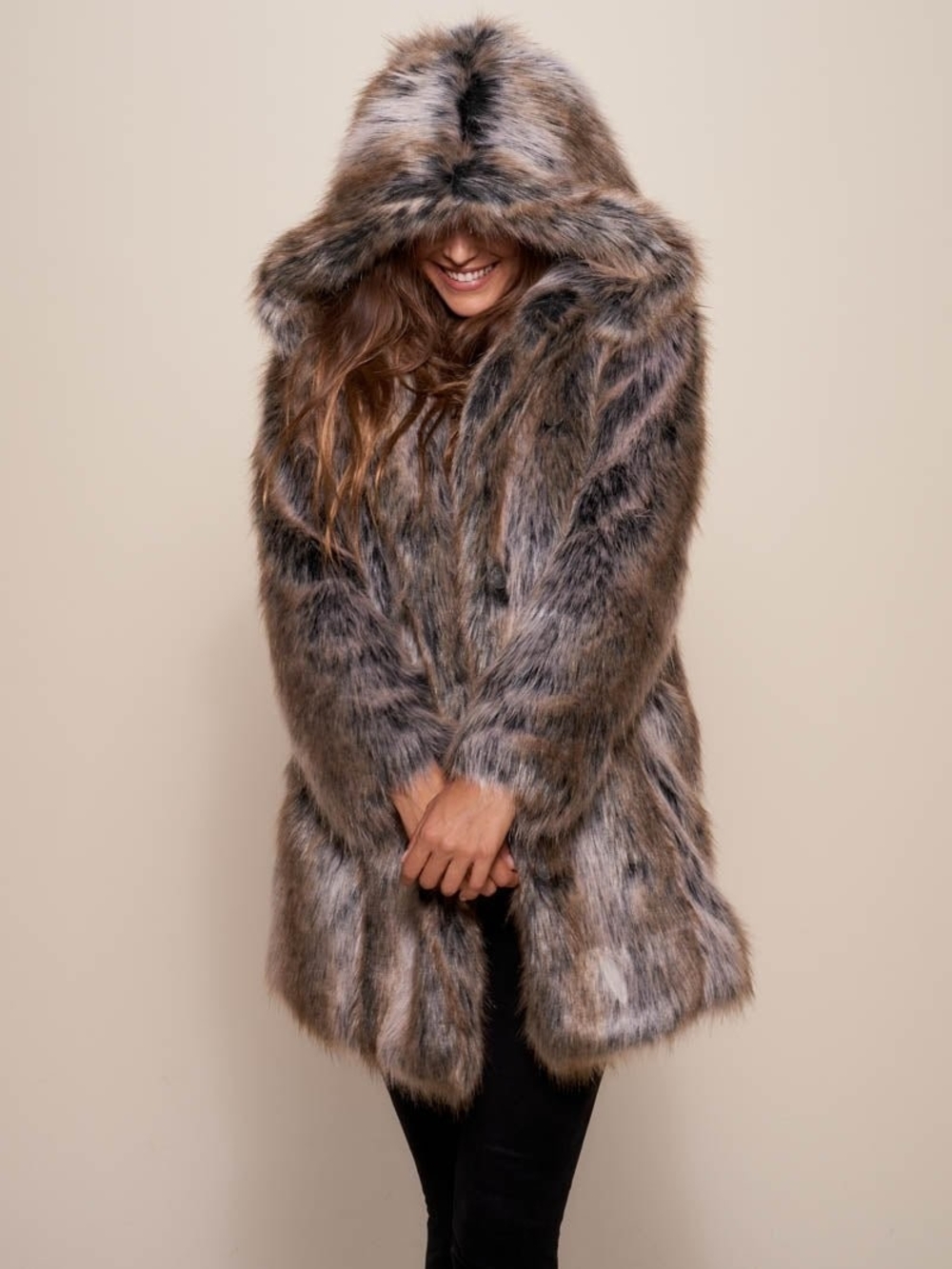 SpiritHoods Grey Wolf Brown Multi Faux Fur Hooded Teddy Jacket
